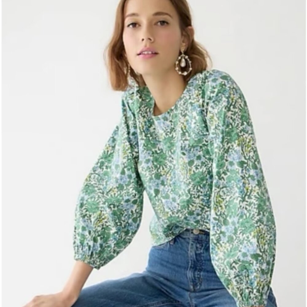 Like New J. Crew Tie-back stretch cotton poplin-blend top in fête floral-Size O